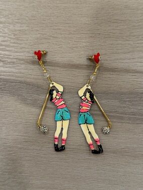 Lunch at the Ritz LATR Lady Golfer Golf Pierced Earrings Heart Rare HTF Vtg